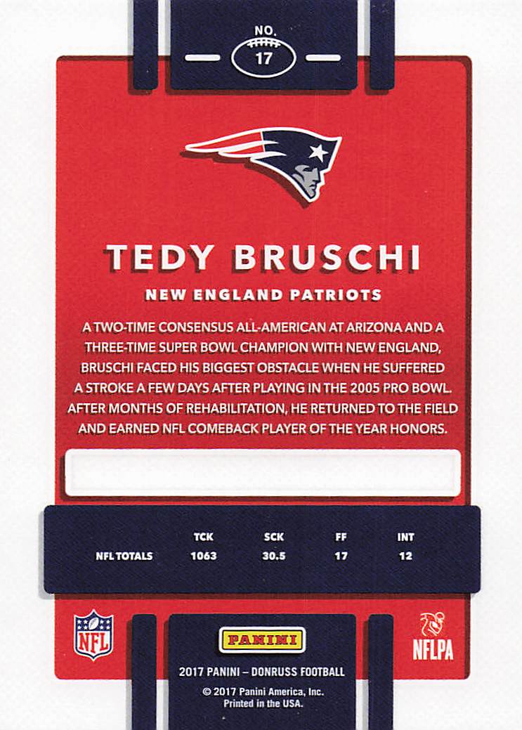 2017 Donruss Football Press Proof Blue Tedy Bruschi #17