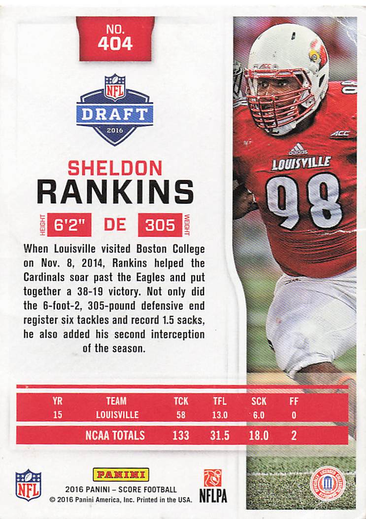 2016 Score Football Sheldon Rankins #404 Rookie