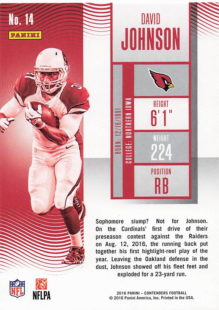 2016 Panini Contenders Football David Johnson #14