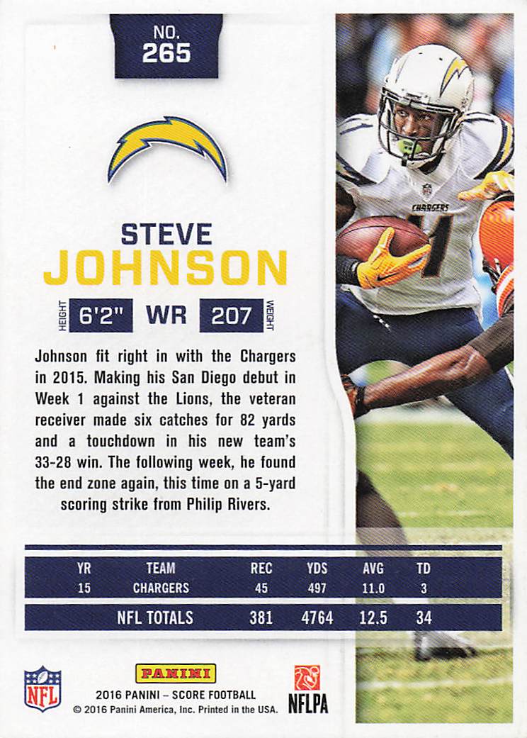 2016 Score Football Steve Johnson #265