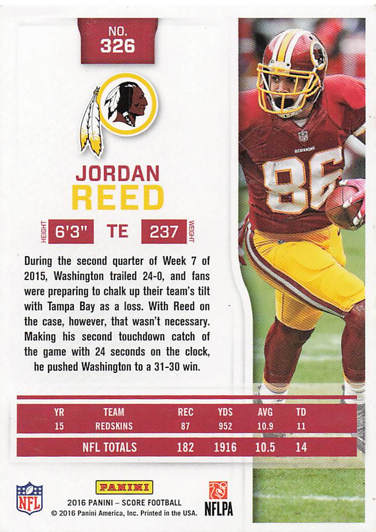 2016 Score Football Jordan Reed #326