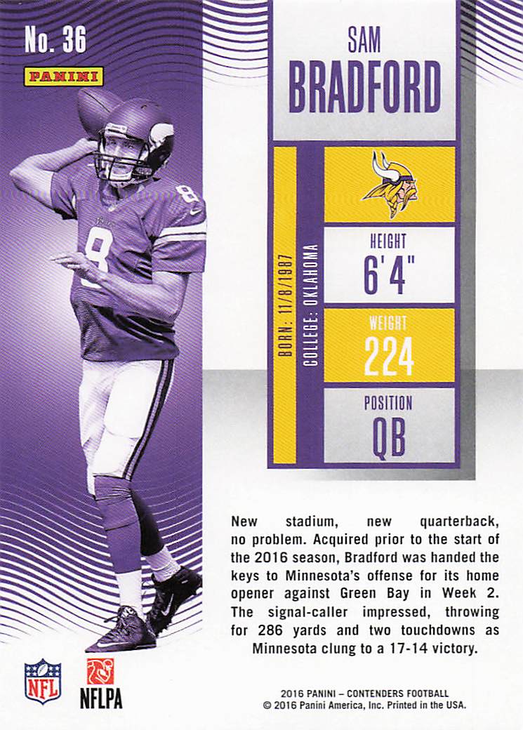 2016 Panini Contenders Football Sam Bradford #36
