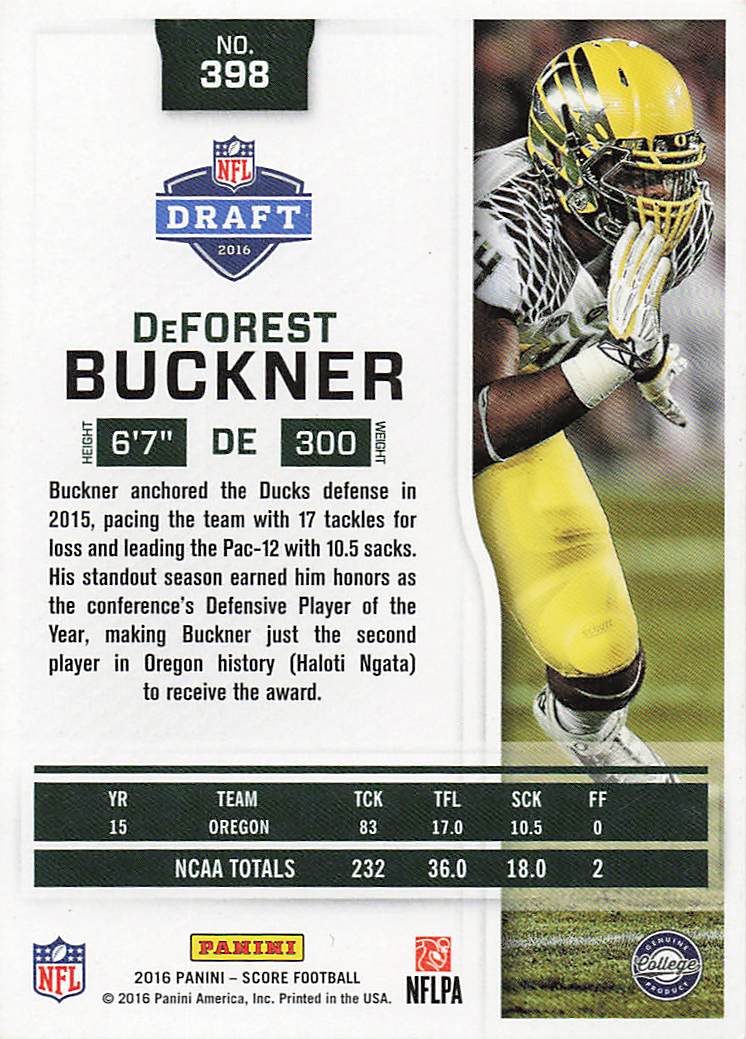 2016 Score Football DeForest Buckner #398 Rookie