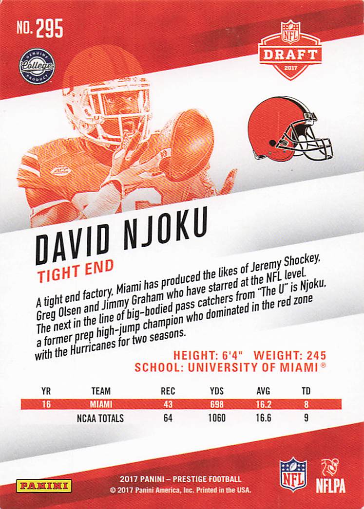 2017 Panini Prestige Football David Njoku #295 Rookie