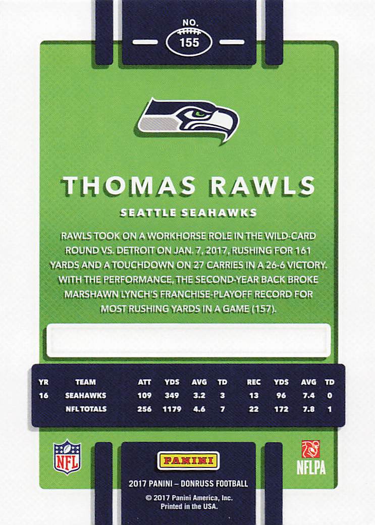 2017 Donruss Football Press Proof Blue Thomas Rawls #155