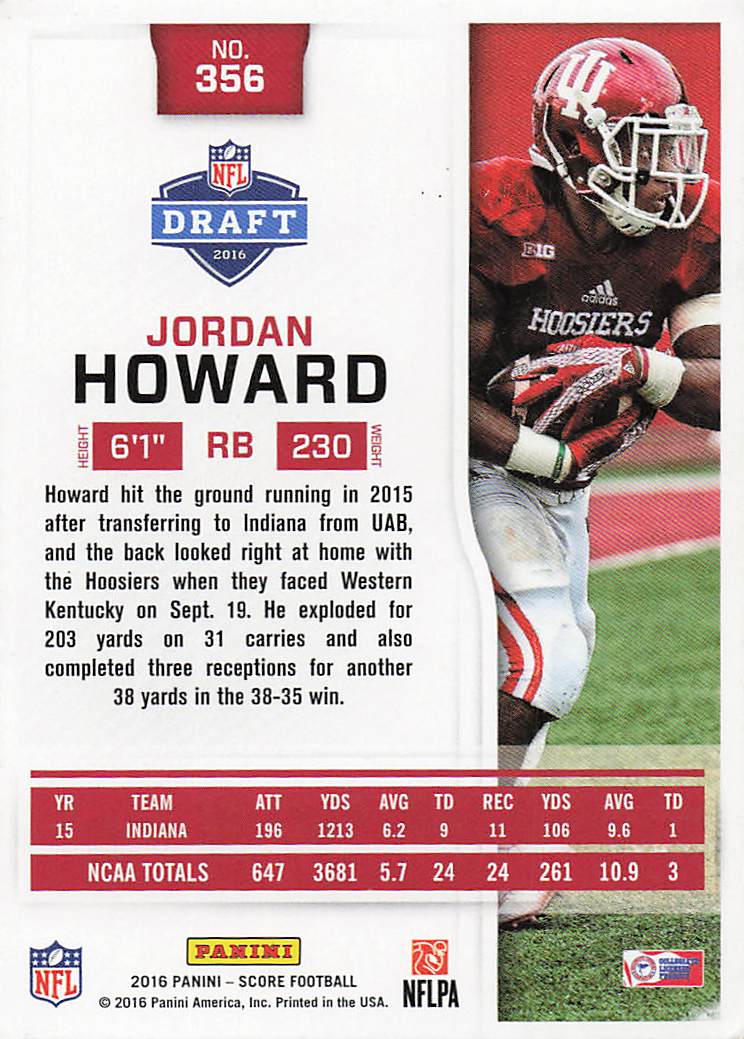 2016 Score Football Jordan Howard #356 Rookie