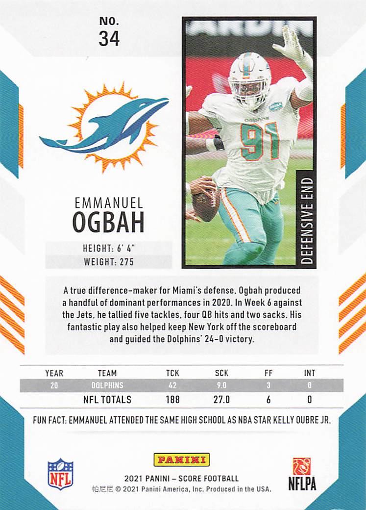 2021 Score Football Emmanuel Ogbah #34