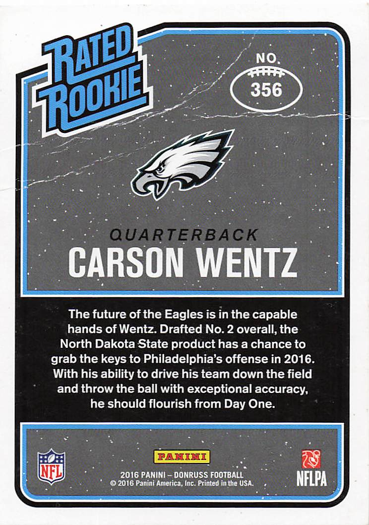 2016 Donruss Football Press Proofs Blue Carson Wentz #356 Rookie