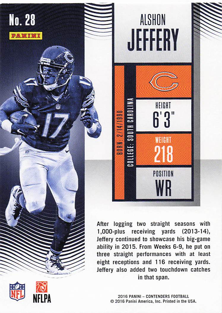 2016 Panini Contenders Football Alshon Jeffery #28