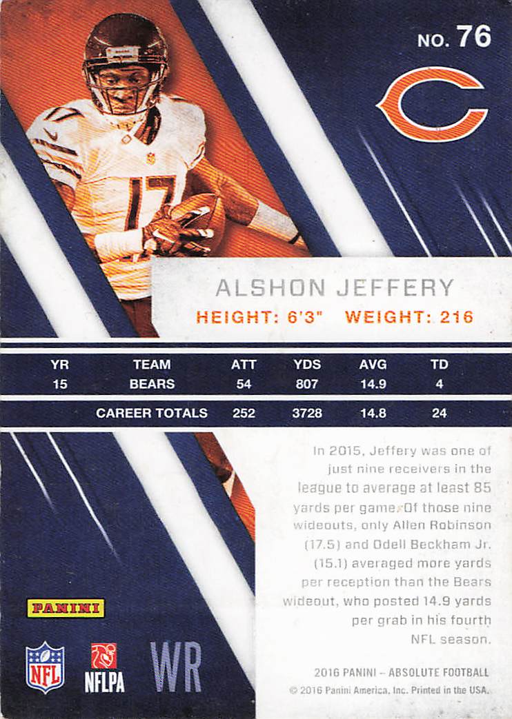 2016 Panini Absolute Football Alshon Jeffery #76