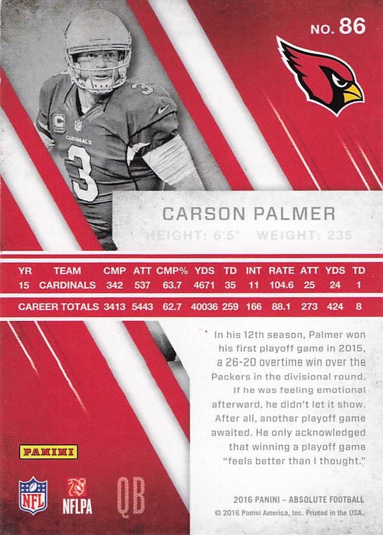 2016 Panini Absolute Football Carson Palmer #86