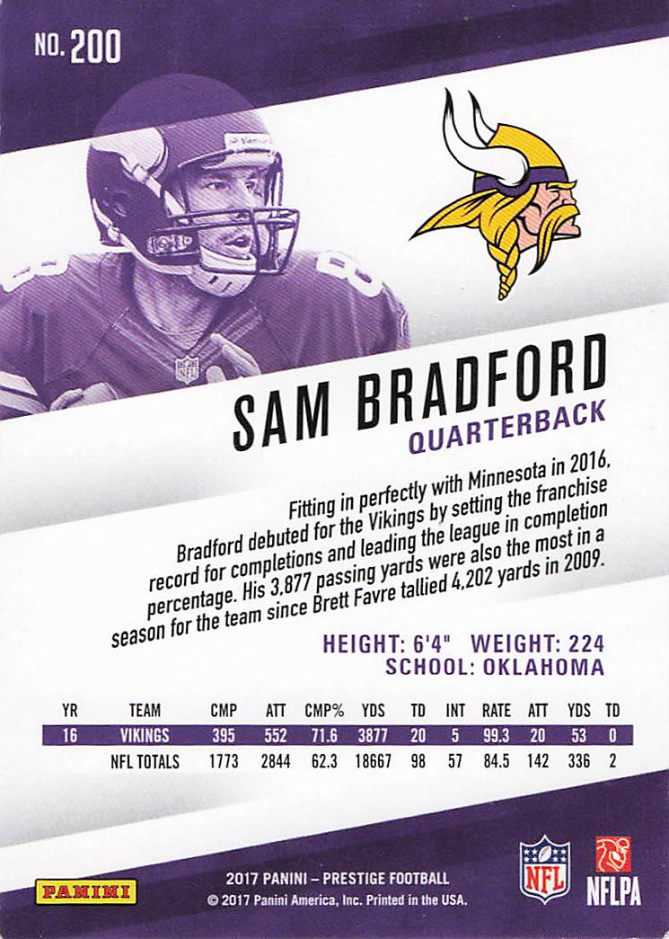 2017 Panini Prestige Football Sam Bradford #200