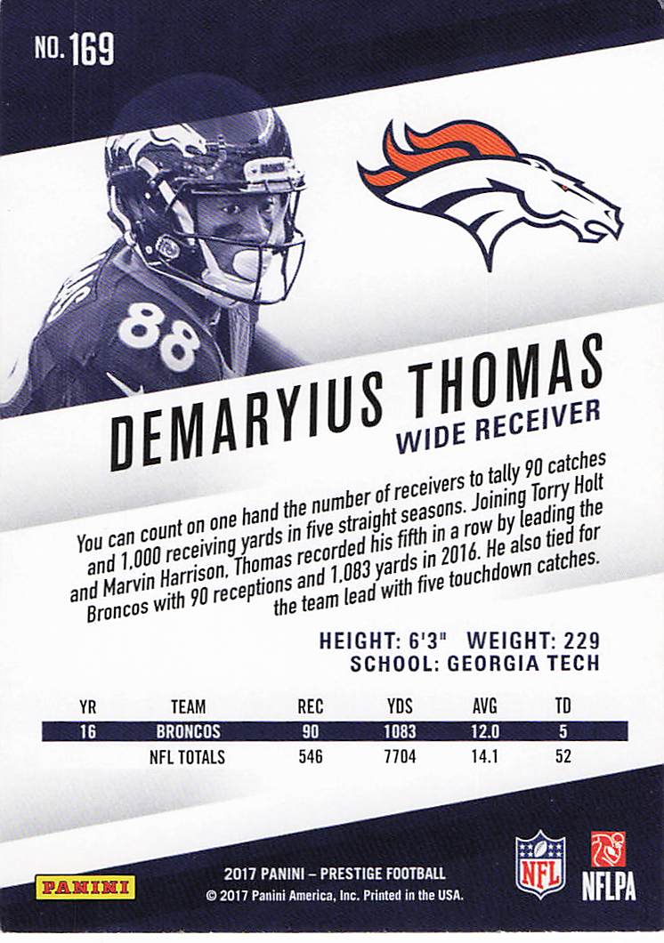 2017 Panini Prestige Football Xtra Points Blue Demaryius Thomas #169