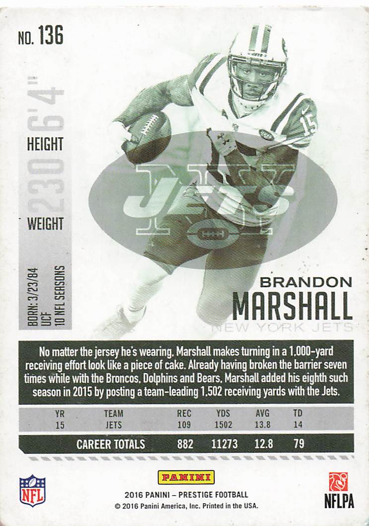 2016 Panini Prestige Football Brandon Marshall #136