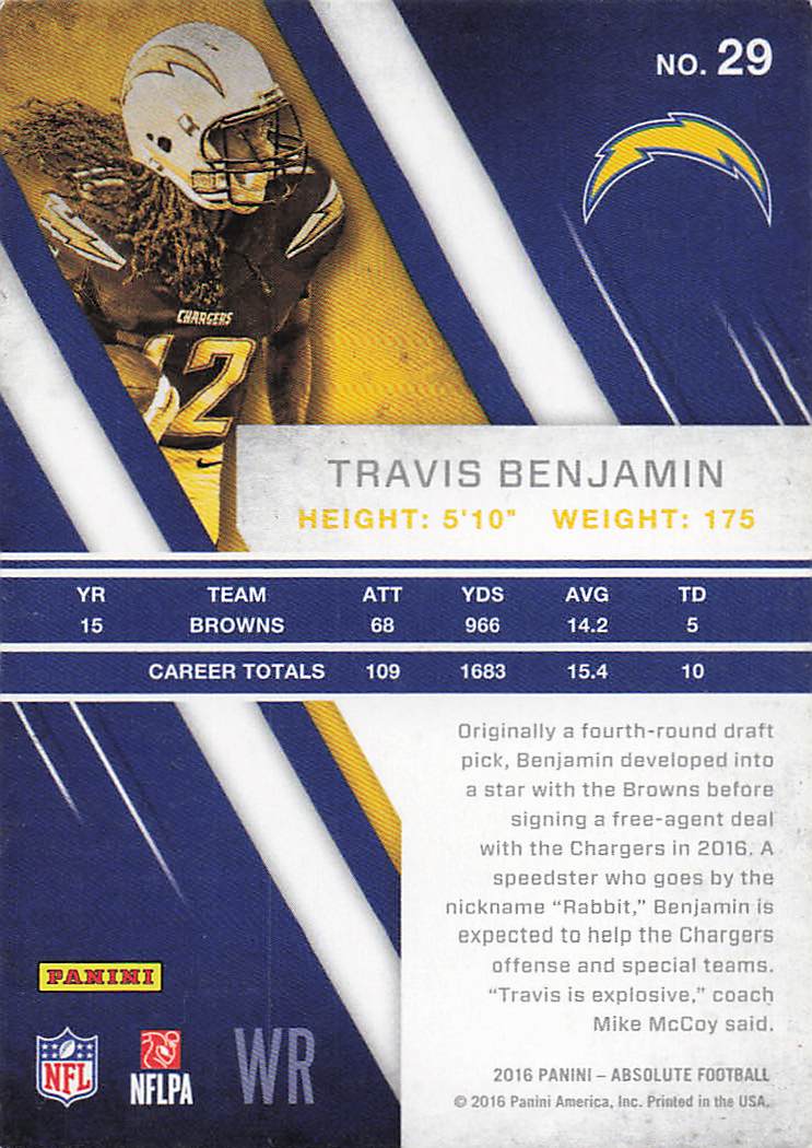2016 Panini Absolute Football Travis Benjamin #29