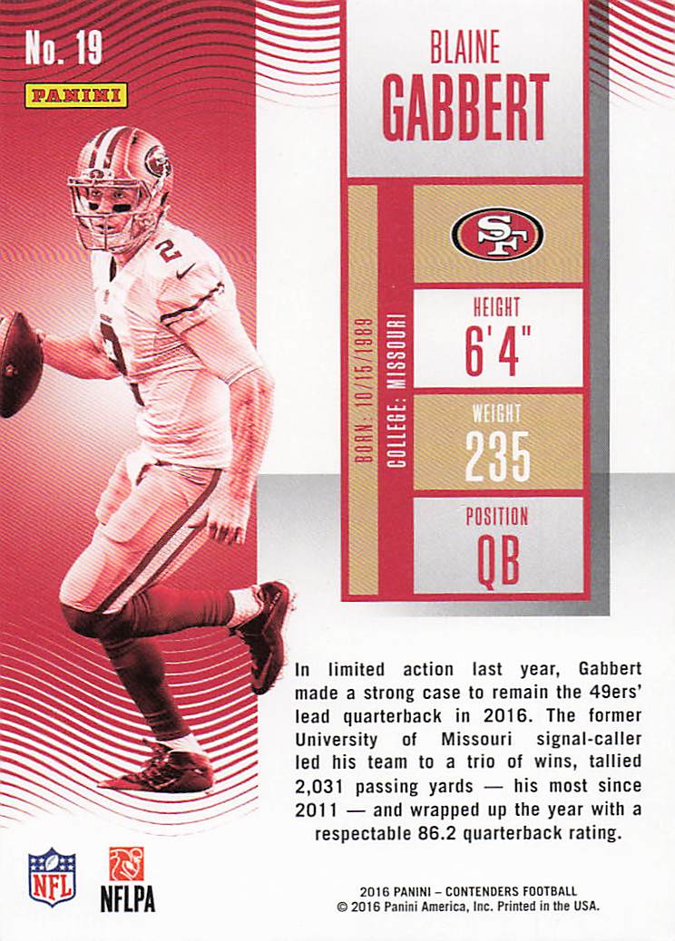 2016 Panini Contenders Football Blaine Gabbert #19