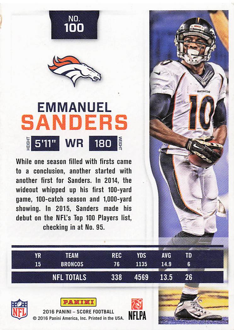 2016 Score Football Emmanuel Sanders #100