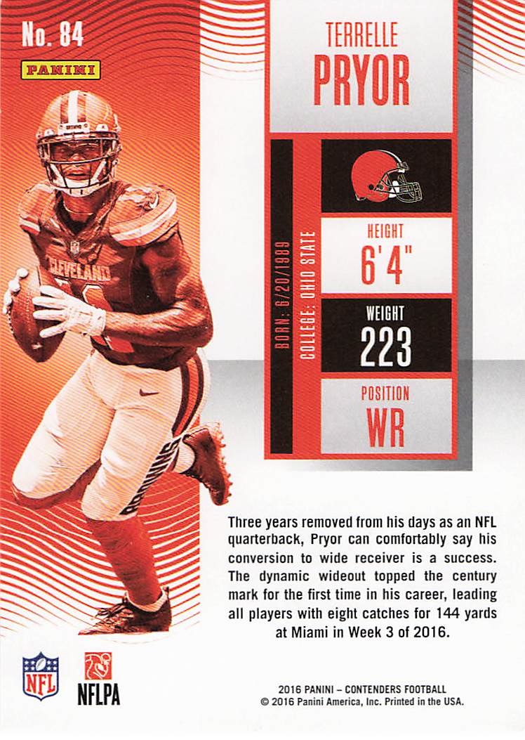 2016 Panini Contenders Football Terrelle Pryor #84