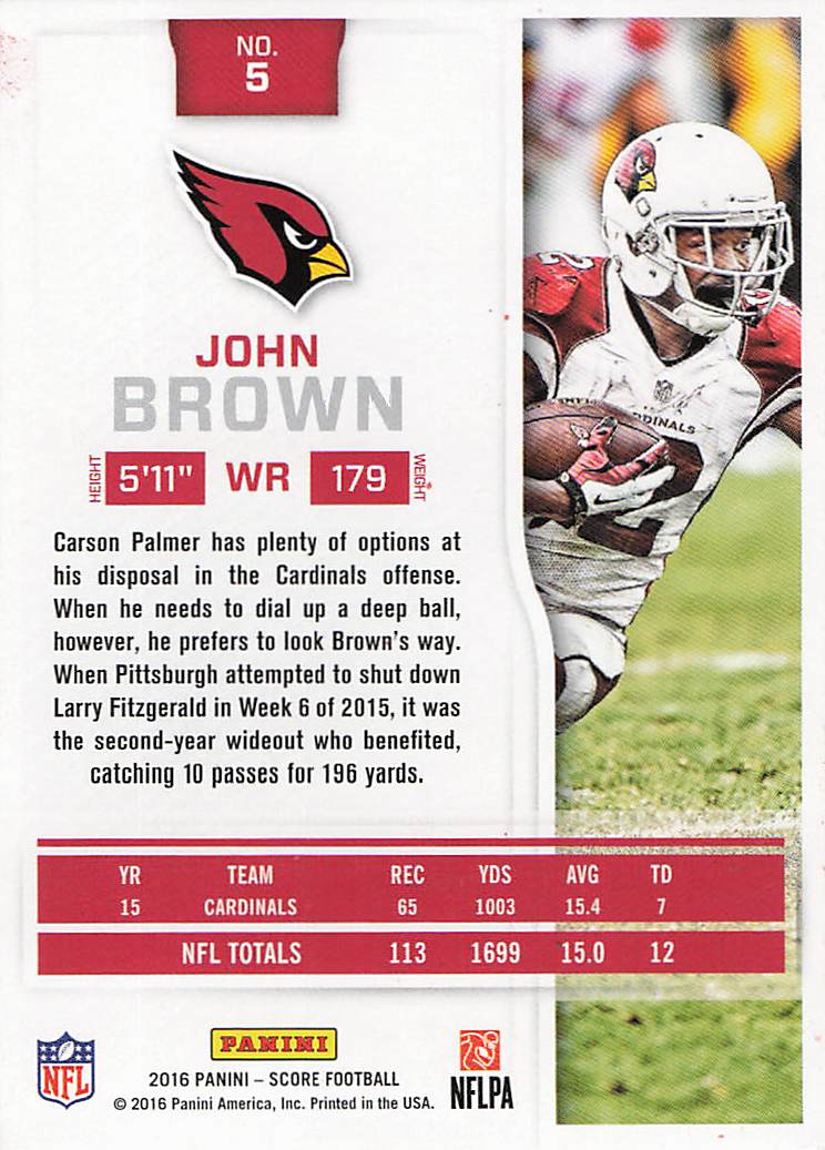 2016 Score Football Scorecard John Brown #5