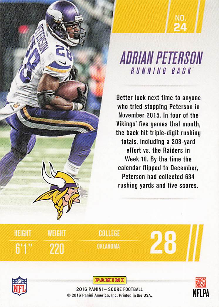 2016 Score Football Franchise Adrian Peterson #24