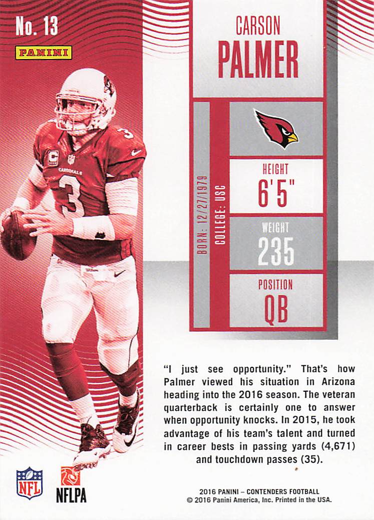 2016 Panini Contenders Football Carson Palmer #13