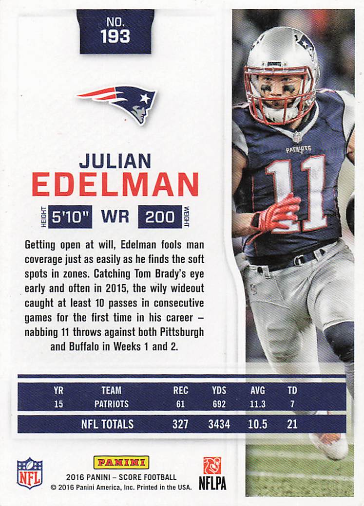 2016 Score Football Julian Edelman #193