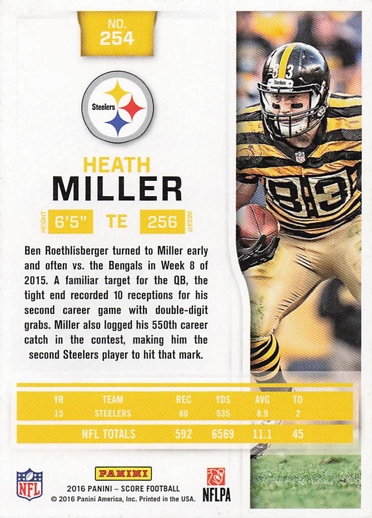 2016 Score Football Scorecard Heath Miller #254