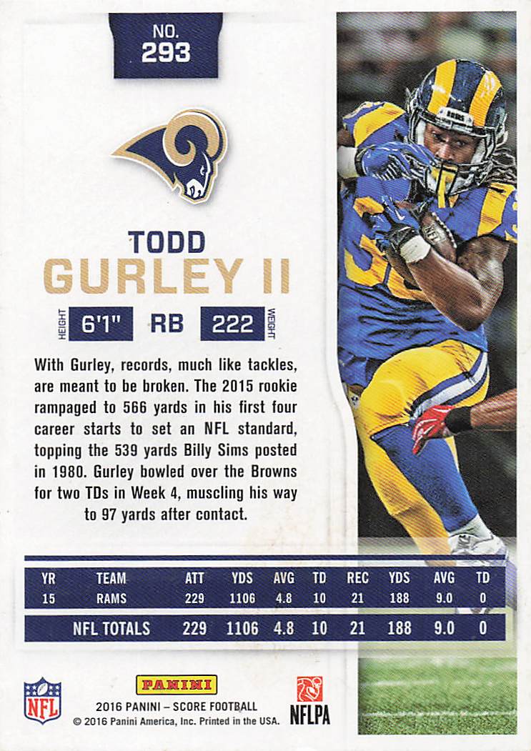 2016 Score Football Todd Gurley II #293