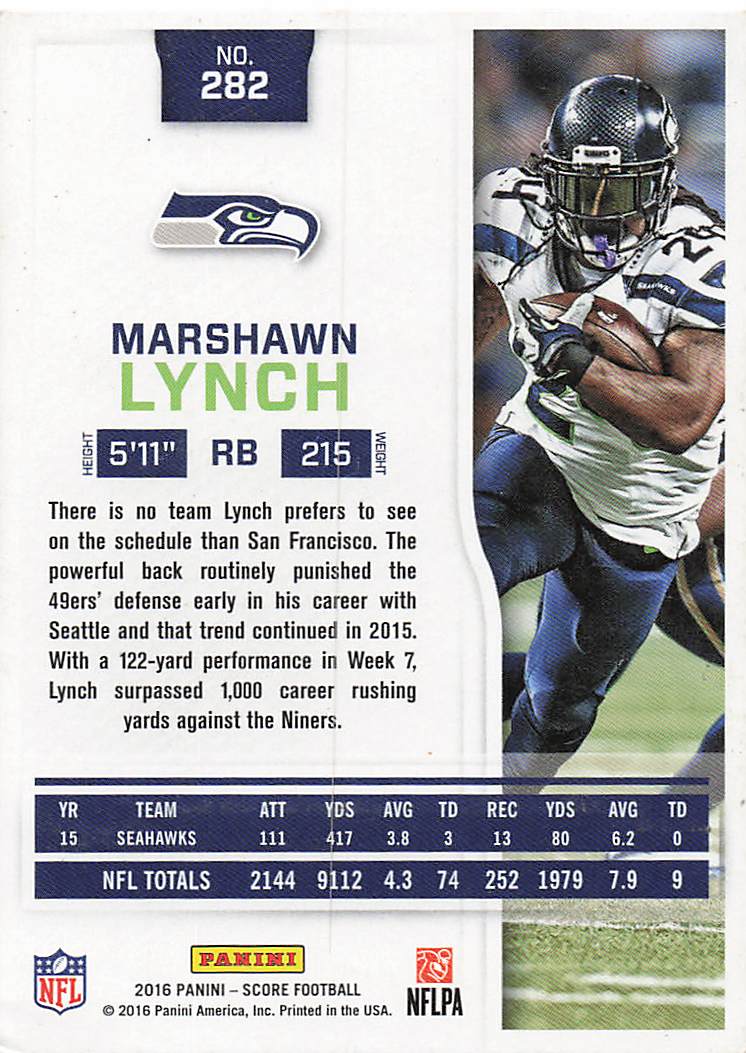 2016 Score Football Marshawn Lynch #282