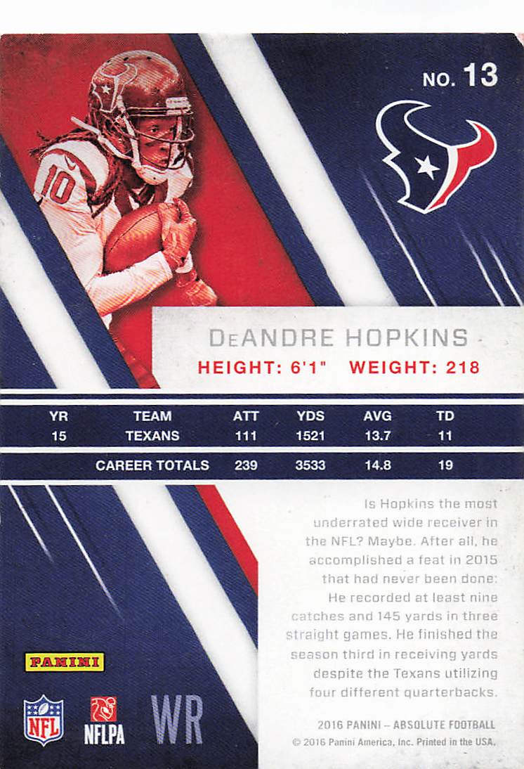 2016 Panini Absolute Football DeAndre Hopkins #13