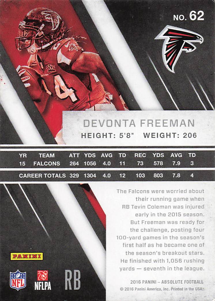 2016 Panini Absolute Football Devonta Freeman #62