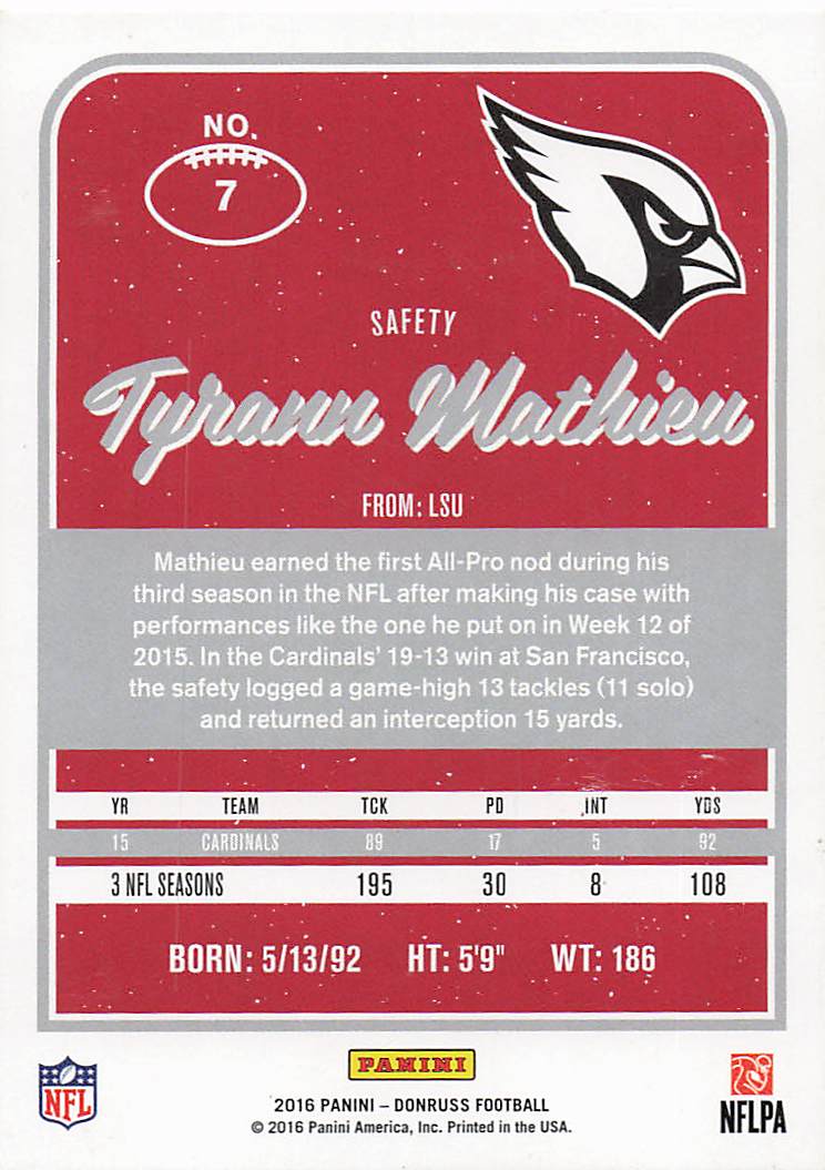 2016 Donruss Football Tyrann Mathieu #7
