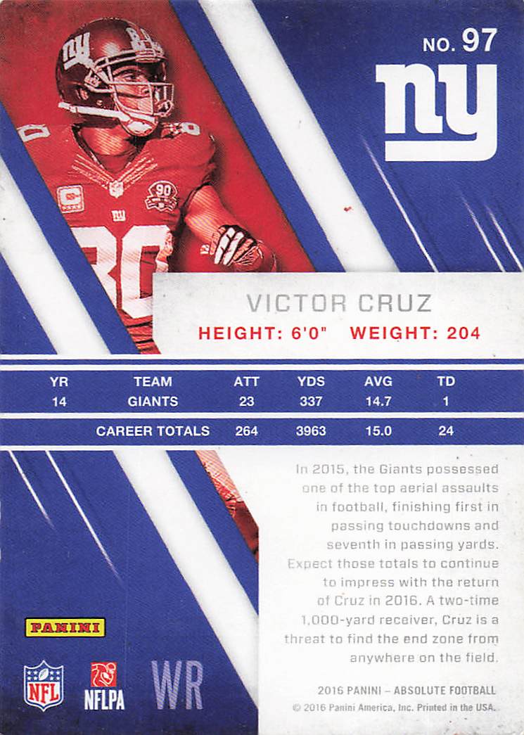 2016 Panini Absolute Football Victor Cruz #97