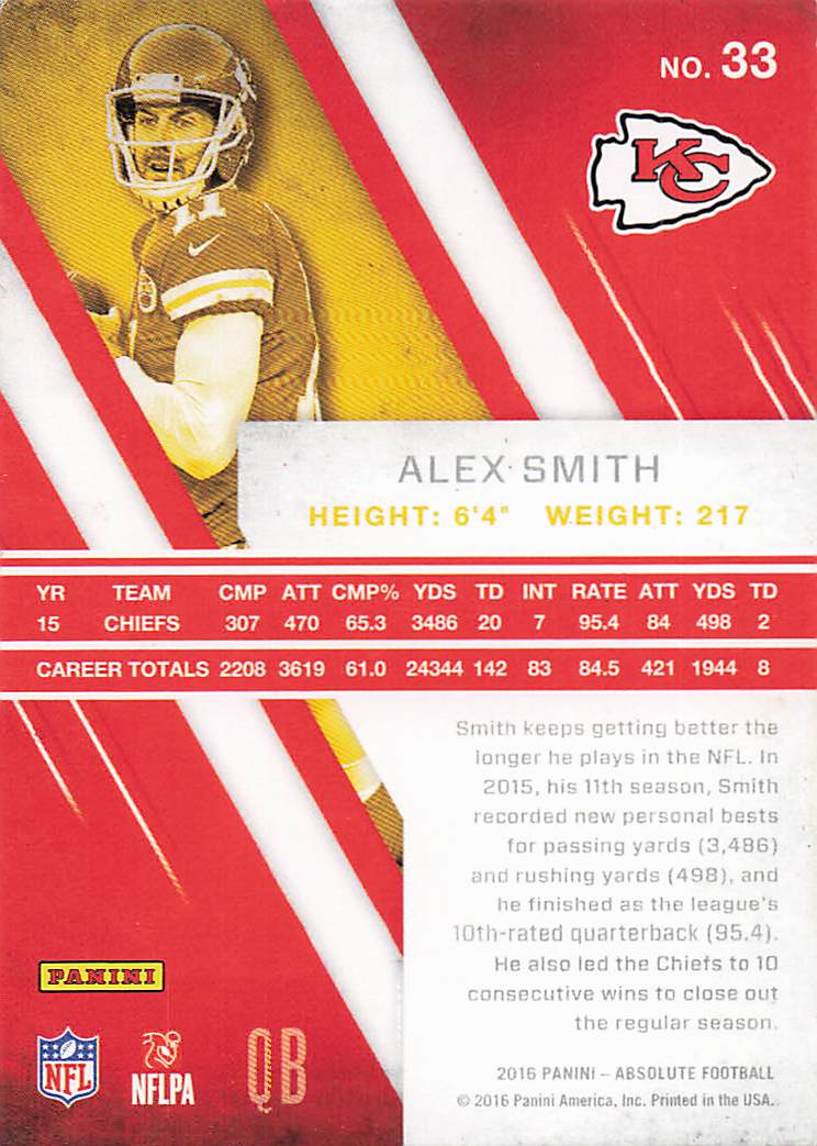2016 Panini Absolute Football Alex Smith #33