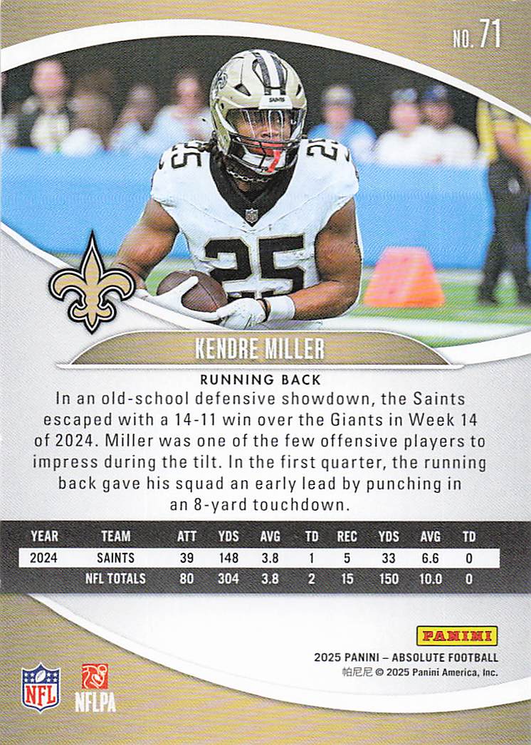 2025 Panini Absolute Football Retail Kendre Miller #71