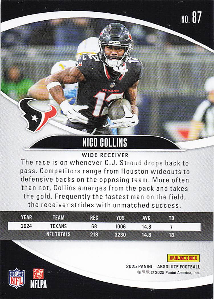 2025 Panini Absolute Football Retail Nico Collins #87
