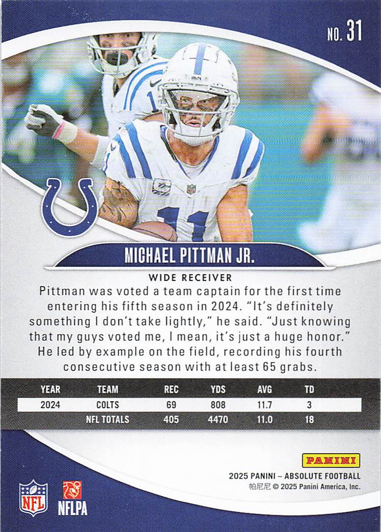 2025 Panini Absolute Football Retail Michael Pittman Jr. #31