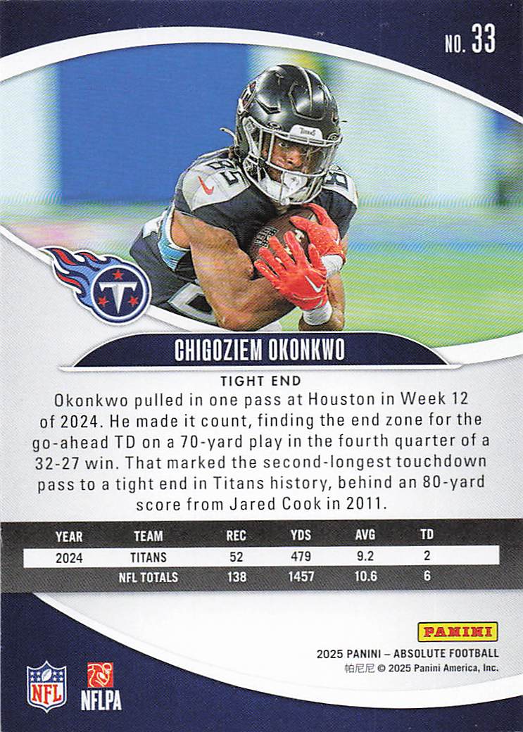 2025 Panini Absolute Football Retail Chigoziem Okonkwo #33