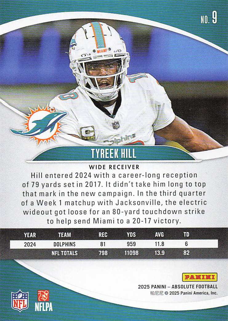 2025 Panini Absolute Football Retail Tyreek Hill #9