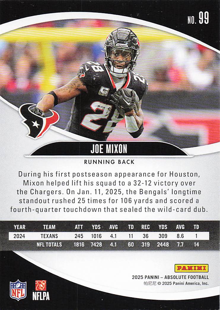 2025 Panini Absolute Football Retail Joe Mixon #99