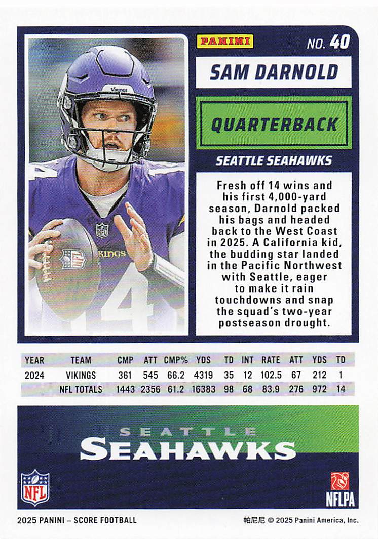 2025 Score-A-Treat Football Sam Darnold #40