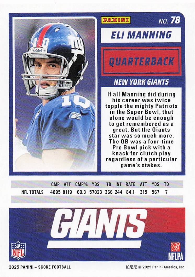 2025 Score-A-Treat Football Eli Manning #78