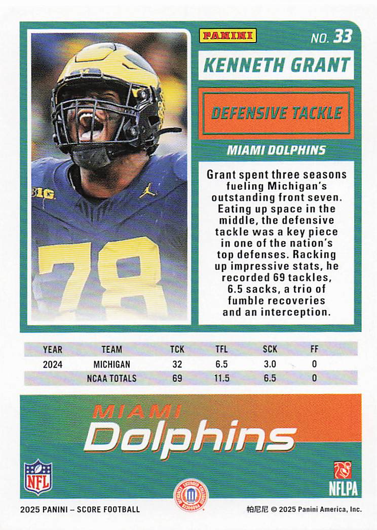 2025 Score-A-Treat Football Kenneth Grant #33 Rookie