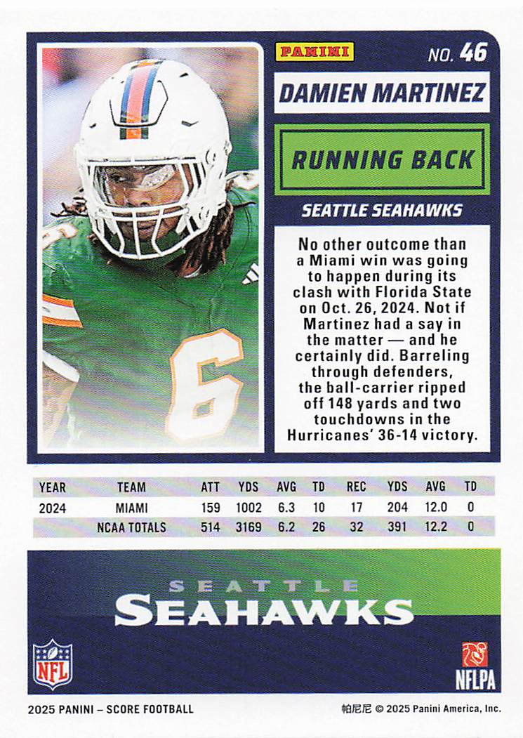 2025 Score-A-Treat Football Damien Martinez #46 Rookie
