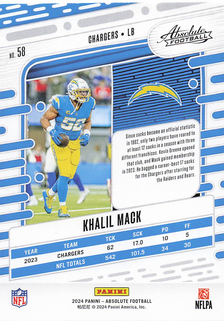 2024 Panini Absolute Football Retail Khalil Mack #58
