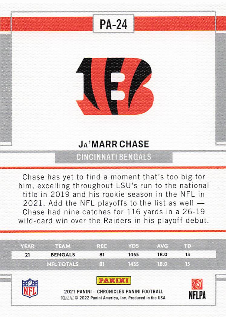 2021 Panini Chronicles Football Panini Ja'Marr Chase #PA-24