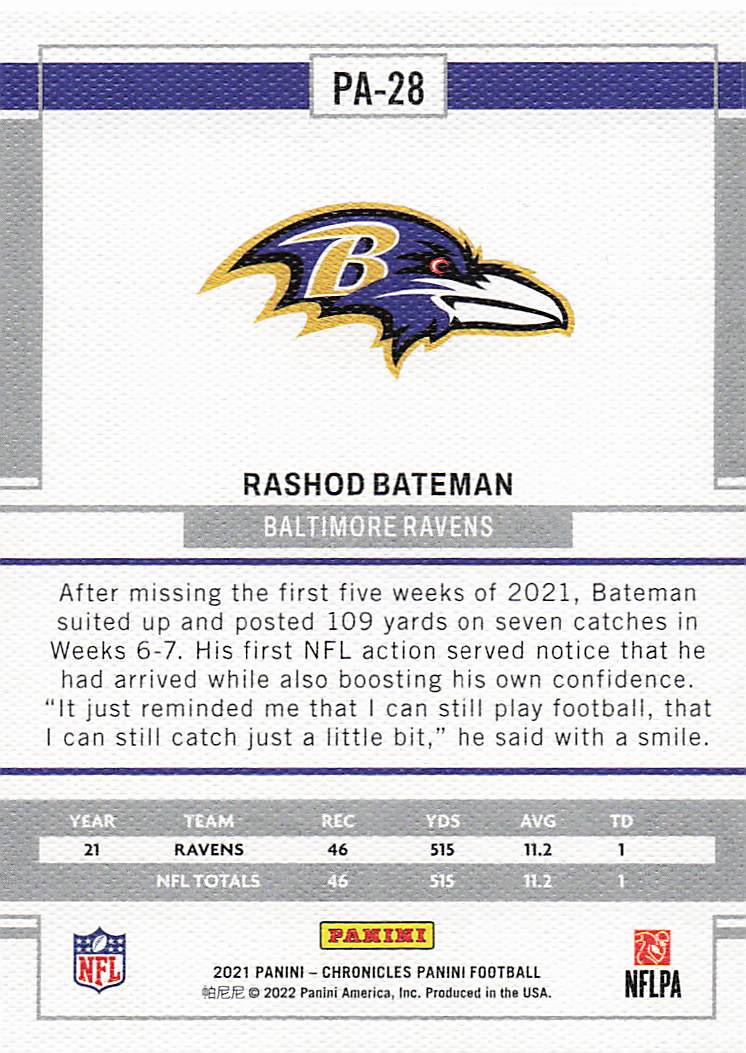 2021 Panini Chronicles Football Panini Rashod Bateman #PA-28