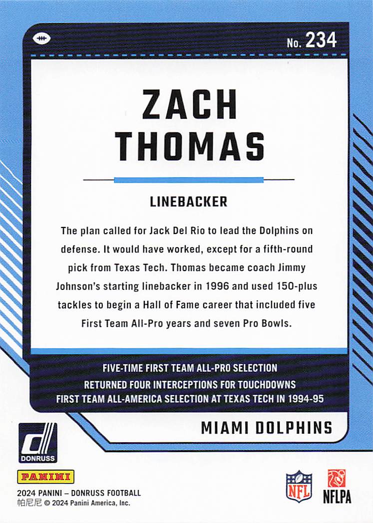 2024 Donruss Football Zach Thomas #234