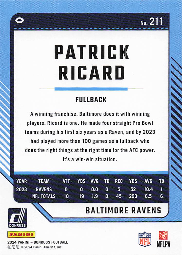 2024 Donruss Football Patrick Ricard #211
