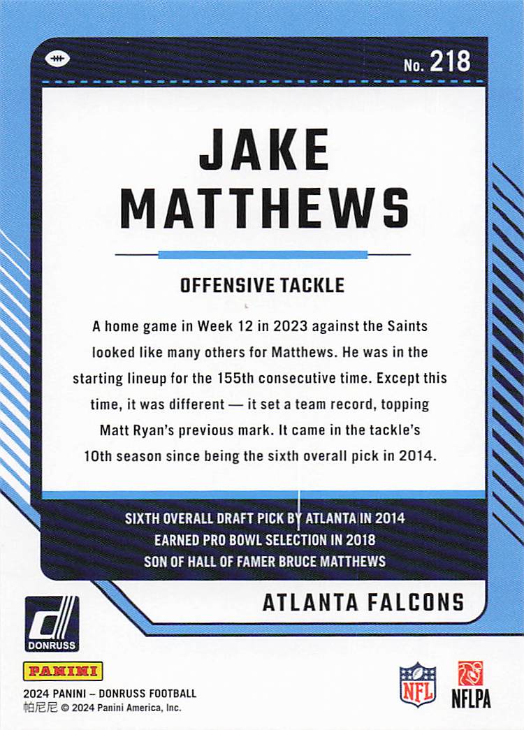 2024 Donruss Football Jake Matthews #218